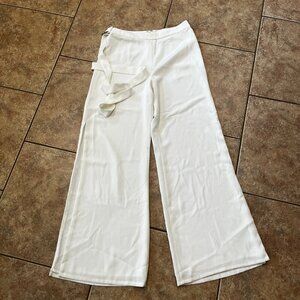 Alexis Wide Leg Pants Small with Belt Polyester Business Casual White/Cream